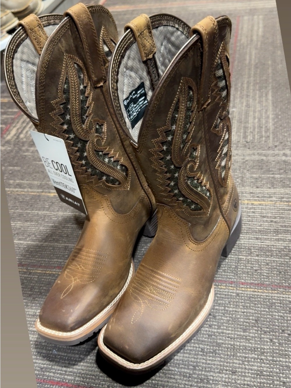 Ariat Tan and Brown Leather Western Pull-On Boots